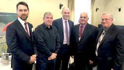 Will Amos, MP for Pontiac; Jean-Guy Whiteduck, Kitigan Zibi Chief; Minister Jean-Yves Duclos; Robert Coulombe, Mayor of Maniwaki; Michel Merleau, Vallée de la Gatineau Warden.