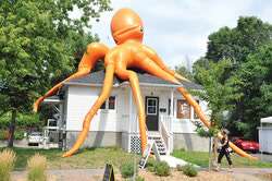 Inflatable structures decorated rue Principale for Festival de la Principale with its Gigantika theme for 2016. Photo: William Prior