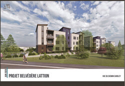 Photo caption: Belvédère Lattion in line with Gatineau Urban Plan to densify around public transit routes. This 45-unit residential complex green-lighted for next step. Photo: Draft illustrations courtesy JB Construction Inc.