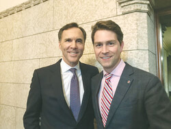 Minister of Finance Bill Morneau with Pontiac MP William Amos following the budget announcement. Photo: Courtesy