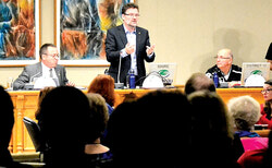 Gatineau municipal council was held in Aylmer October 18 to a packed room of residents. Mayor Maxime Pedneaud-Jobin explained the city’s 2016 financial position.
Photo: Lily Ryan