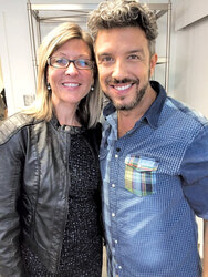 Sophie and television producer Jean Airoldi take a break while 
filming, 