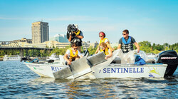 Water testing conducted by the Ottawa Riverkeeper crew.	Photo: Ottawa Riverkeeper