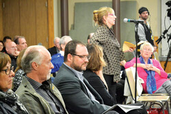 Connie Martin requesting the city act on the problem of oversized garbage being left on the Ottawa River during the winter, including fishing huts and trailers.
Photo: Lily Ryan