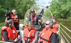 Marco Alain leads a group through the biggest fauna reserve along the Ottawa River, in McLaren Bay in east Gatineau wetlands, June 7.	Photo: Lily Ryan