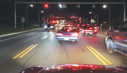 The Champlain Bridge after the July 6 evening collision, with traffic backed up for over 30 minutes. Photo: DEL