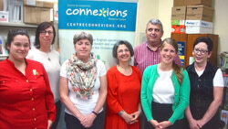 The new Connexions Board. Left to right: Sarah Guttman, Julie Witmer, Sheilagh Murphy, Mylène Kosseim, Carey O'Brien, Kathy Gunn, and Danielle Lanyi.  Sandra Stapleton absent. 	Photo: RA