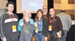 Members Alex David, (President) Denise Giroux, Susan Rab, Jean-Nicholas Martineau, Francis L’Italian at NDP Convention. 
Photo: Carl Hager