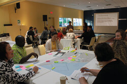  Participants discuss possibilities for the neighbourhood’s future.